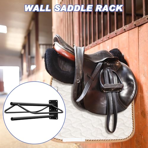Paterr 4 Pcs Saddle Rack Wall Mount Saddle Stand with Pad Bar Black Saddle Rack Stand Horse Tack Storage for English Western Saddles Horses Blanket Stall Supplies Accessories