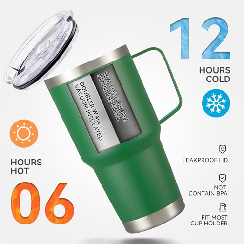 30 oz Stainless Steel Tumblers Bulk with Handle and Lid, 4 Pack - color: Dark Green