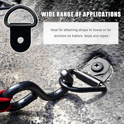 20PCS Small Steel D-Ring Tie Downs, Heavy Duty D Ring Tie Downs Strap Anchor Lashing Rings, Steel Tie-Down Hooks for Loads on Case Truck Cargo Trailers RV Boats, Car Accessories (Black) - color: Black, 20pcs