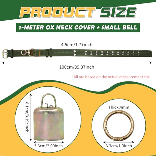 39.4 Inch Heavy Duty Adjustable Cow Collar with Anti-Lost Cow Bell - size: 39.4 Inch
