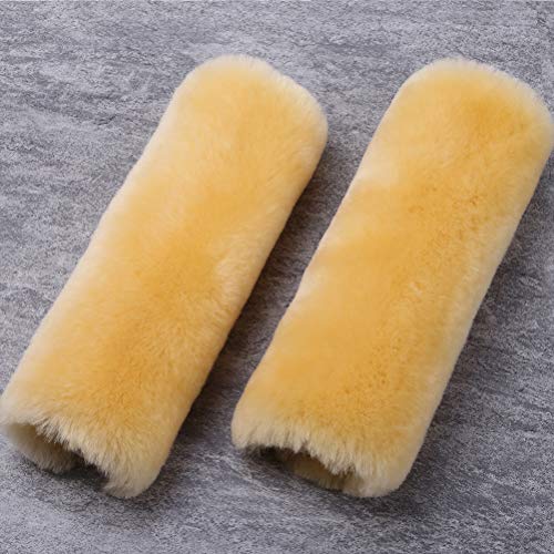 OGLAND 2 Pack Sheepskin Car Seat Belt Cover Pads | Wool Seatbelt Cushions - color: Gold, size: Shearling Wool