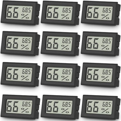 Vaikby 12-Pack Mini Digital Thermometer Hygrometer, Indoor Humidity Monitor, Temperature Humidity Gauge Meter with Fahrenheit (℉) for Bedroom, Greenhouse, Garden, Cellar, Closet, Fridge
