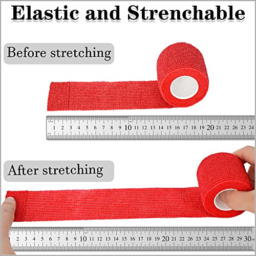8 Pack 2 in x 5 Yards Cohesive Wrap Self Adhesive Bandage Elastic Self Adherent Wrap Self Stick Vet Tape for Athletic, Wrist, Ankle, Knees, Pets (Red) - color: Red, size: 2 Inch