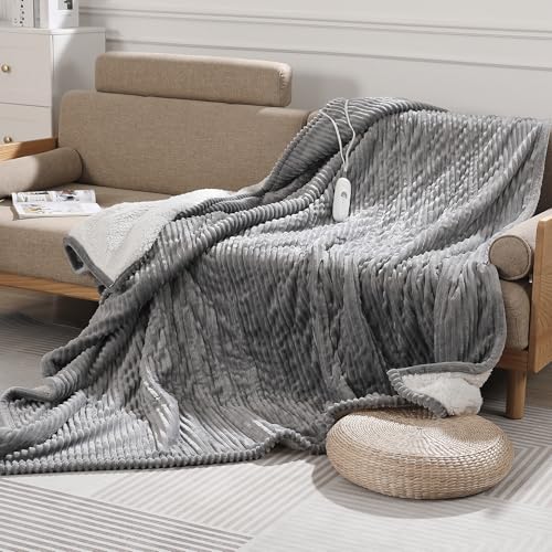 Heated Throw Blanket Electric Throw Blanket Warming Blankets for Adults - color: Light Gray, size: Throw(50"x60")