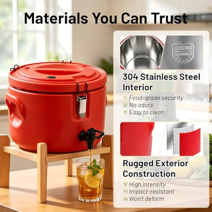 2 Gallon Insulated Beverage Dispenser 304 Stainless Steel, Double-Wall & Leak-Proof, Hot or Cold Drinks, Wide Mouth for Ice, Portable Cooler for Camping, Party, Sports - size: 2 Gallon