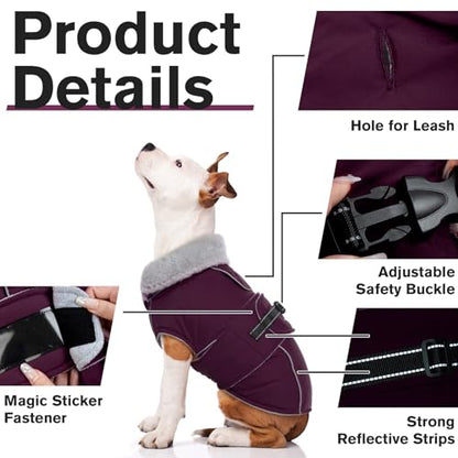 Lelepet Dog Jackets for Small Dogs Waterproof Dog Coat with Adjustable Fit - color: Dark Purple, size: M