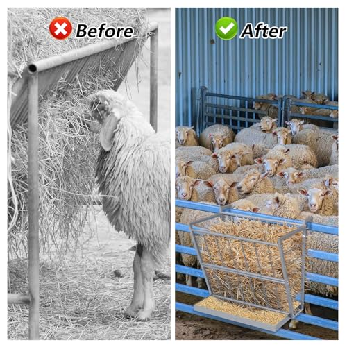 2-in-1 Wall Mount Hay Feeder, Silver Grain Rack for Goats/Horses/Sheep - color: Silver