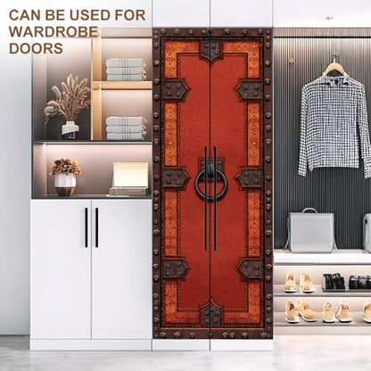Medieval Red Door Mural, Rustic Iron Studded Door Cover - color: Colorful1669