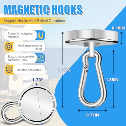 200Lbs Magnetic Carabiner Hook 2 Pcs Strong Magnetic Hooks Heavy Duty - style: 200lb-2P