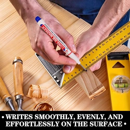20 Pcs 20mm Long Nib Marker Long Head Deep Hole Marker Pens Deep Reach Permanent Paint Markers Marking Pen for Metal Drilling Construction Carpenter（White） - color: White