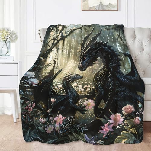 Dragon Throw Blanket Dragon Mom Kids Gift for Boy Girl 80"x60" - color: Dragon, size: 80" x 60"
