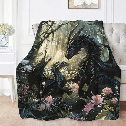 Dragon Throw Blanket Dragon Mom Kids Gift for Boy Girl 80"x60" - color: Dragon, size: 80" x 60"