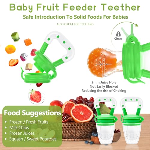 Baby Fruit Feeder Pacifier | Infant Food Feeder Pacifier & Food Dispensing Spoon | Fresh Fruit Teethers for Babies | Silicone Feeder Baby,Mesh teethers for Babies Gifts for Boys and Girls - color: 03-Green