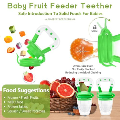 Baby Fruit Feeder Pacifier | Infant Food Feeder Pacifier & Food Dispensing Spoon | Fresh Fruit Teethers for Babies | Silicone Feeder Baby,Mesh teethers for Babies Gifts for Boys and Girls - color: 03-Green