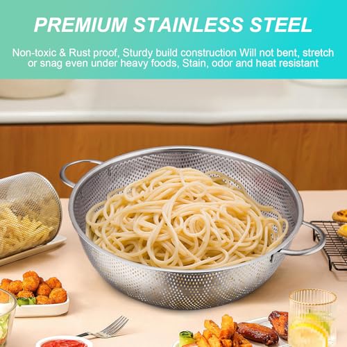 3-Piece Stainless Steel Colander Set with Handles - 5Qt/3Qt/1Qt Nesting Strainers for Pasta, Veggies, Fruit Drainage, Durable Micro-Hole Mesh for Fast Water Flow - size: 1QT+3QT+5QT
