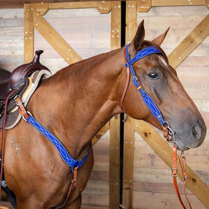 Circle Y Marfa Lights Suede Breast Collar | Royal Blue Suede Over Harness Leather | Western Breast Collar with Figure 8 Stitching & Stainless Steel Hardware | 26"-29" Adjustable Fit