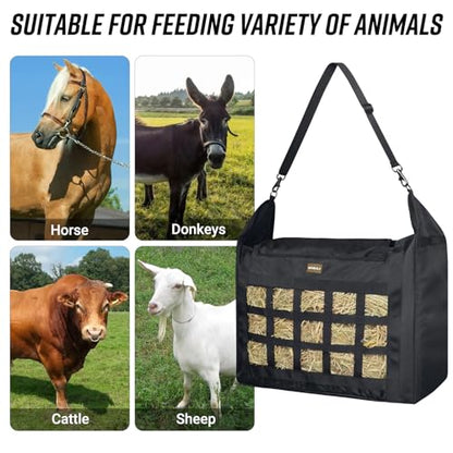 Hay Bag for Horses,Slow Feeder for Horse/Donkey/Goat, Premium 1680D Oxford Cloth,Easy to Fill and Hang with Extra Large Opening（Black）