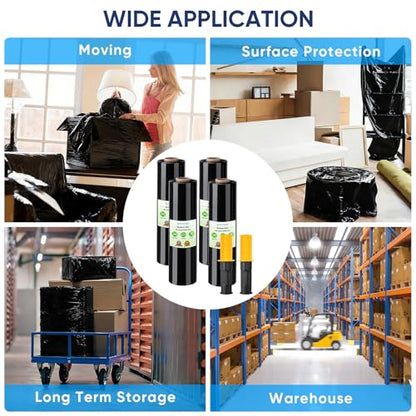 TICONN Stretch Wrap Roll, 15 in x 1000 ft Plastic Wrap for Moving Furniture | Odorless Industrial Strength Stretch Film, 300% Stretchability, Self-Adhering, Ideal for Furniture, Box Protection - style: 15''-4PK Black