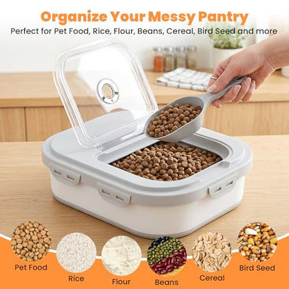 40 Lbs Dog Food Storage Container, Collapsible Cat Food Container | Airtight Pet Food Storage Containers with Wheels, Clear Window, 2 Measuring Cup, Scoop, BPA Free for Rice, Flour, Bird Seed - color: Grey/40lbs
