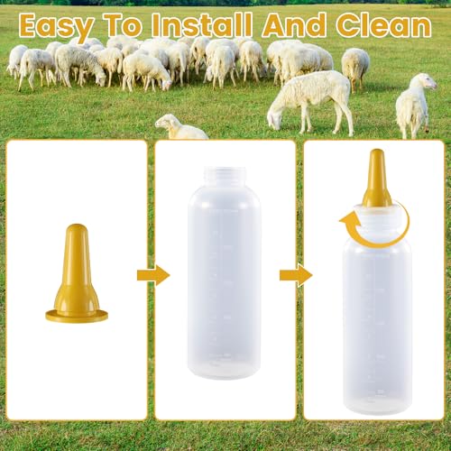 Lamb Feeding Bottle Kit, White, Silicone Nipples, 450ml/15oz Capacity, Complete Starter Set with 3 Replacement Nipples for Farm Animals