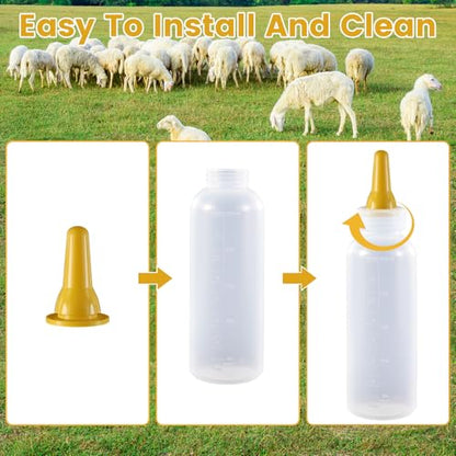 Lamb Feeding Bottle Kit, White, Silicone Nipples, 450ml/15oz Capacity, Complete Starter Set with 3 Replacement Nipples for Farm Animals