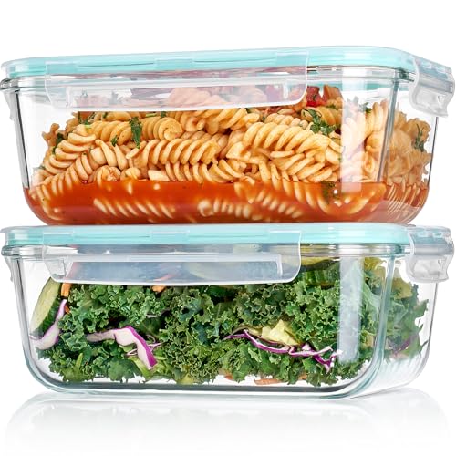 Vtopmart Large Glass Storage Containers, Green, 2Pack, 1860ml/63oz - color: Green, size: 63oz