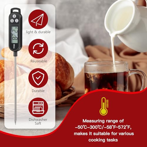 Copkim 6 Pcs Food Thermometer Instant Read Probe BBQ,Red,Black | Waterproof Stainless Probe, Accurate Temperature Reading, Meat Grilling Baking Water Milk Yogurt Cooking Kitchen BBQ - color: Red, Black