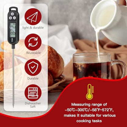 Copkim 6 Pcs Food Thermometer Instant Read Probe BBQ,Red,Black | Waterproof Stainless Probe, Accurate Temperature Reading, Meat Grilling Baking Water Milk Yogurt Cooking Kitchen BBQ - color: Red, Black
