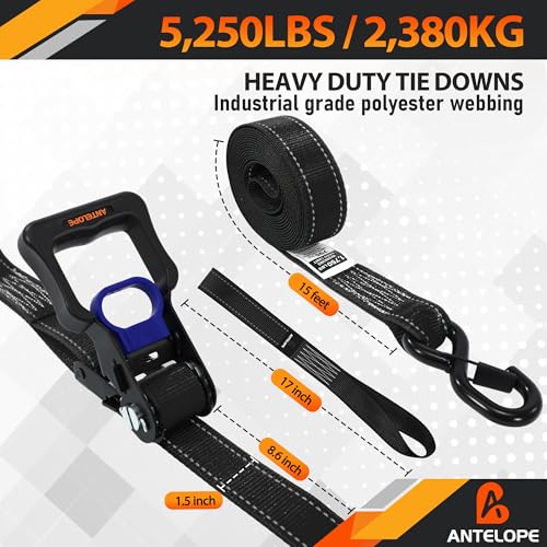 A ANTELOPE 4 Pack 1.5" x 15' Ratchet Tie Down Straps with S Hooks, Black - color: Black, size: 4PK-1.5in