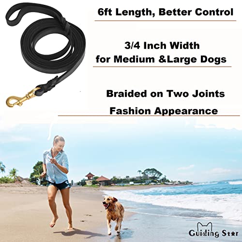Guiding Star Leather Dog Leash 6ft x 3/4 inch Heavy Duty Training Leash | Strong Braided Handmade Leather Training Leashes for Large & Medium Dogs 6 Foot Long Pet Lead Black - color: Black, size: 6ft x 3/4 inch