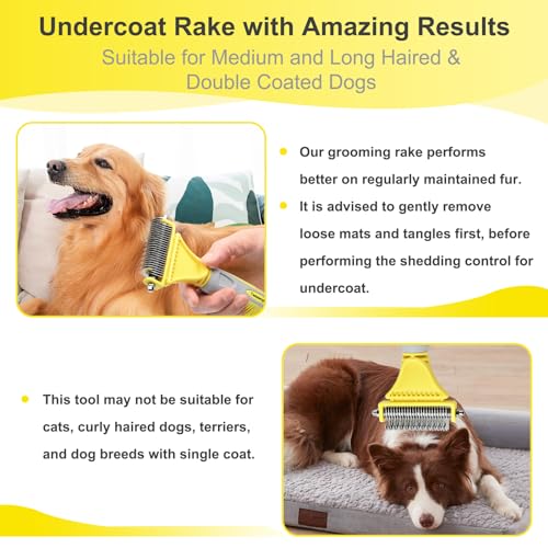 Professional Dog Brush for Shedding, Undercoat Rake for Medium and Long Haired & Double Coated Dogs, Double Sided Design with 12+23 Blades