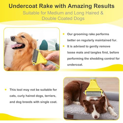 Professional Dog Brush for Shedding, Undercoat Rake for Medium and Long Haired & Double Coated Dogs, Double Sided Design with 12+23 Blades
