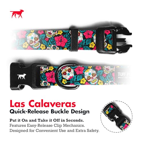 Tuff Pupper Premium Adjustable Dog Collar for Small Boy & Girl Dogs, Stylish Pattern Collars Designed in USA, Quick Release Buckle, DayoftheDead Print, Small (0.7 Inch Wide x 8-12 Inch Neck) - color: Las Calaveras, size: Small