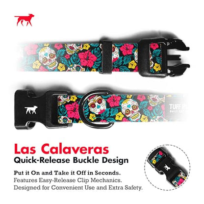 Tuff Pupper Premium Adjustable Dog Collar for Small Boy & Girl Dogs, Stylish Pattern Collars Designed in USA, Quick Release Buckle, DayoftheDead Print, Small (0.7 Inch Wide x 8-12 Inch Neck) - color: Las Calaveras, size: Small