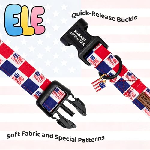 Elegant Little Tail 4th of July Dog Collar with Pendant, American Dog Collars Patriotic Red White Blue Pattern, Sturdy Quick-Release Plastic Buckle Adjustable Pet Collar for X-Small Dogs - color: Independence-CheckeredAmericanFlag, size: X-Small (Pack of