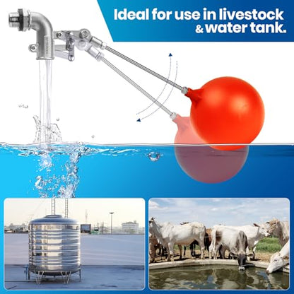1/2" Stainless Steel Float Valve for Water Tank with 5" Float Ball - size: 1/2inch
