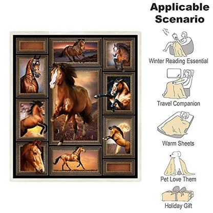 Cozy Horse Print Throw Blanket for Girls - Warm & Comfy, 50"x60" Western Horse Blanket - size: 50" x 60"