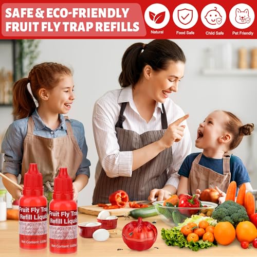 12 Pack Natural Fruit Fly Trap Refill Liquid, Wasp Bee Trap Refill Liquids, Effective Mosquito Gnat Fly Refill Liquid for Indoor Outdoor Tabletop Kitchen Plant, Safe Near Food & Kids, 0.68oz/ Bottle
