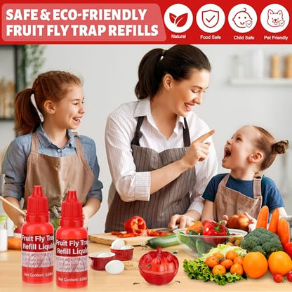 12 Pack Natural Fruit Fly Trap Refill Liquid, Wasp Bee Trap Refill Liquids, Effective Mosquito Gnat Fly Refill Liquid for Indoor Outdoor Tabletop Kitchen Plant, Safe Near Food & Kids, 0.68oz/ Bottle