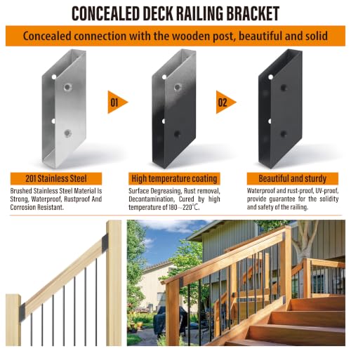 40° Stair Angle Stainless Steel Deck Railing Brackets Connectors for 2"x4" (Actual 1.5"x3.5") Railing Wood Post (4 Pair) - size: Angle 40°