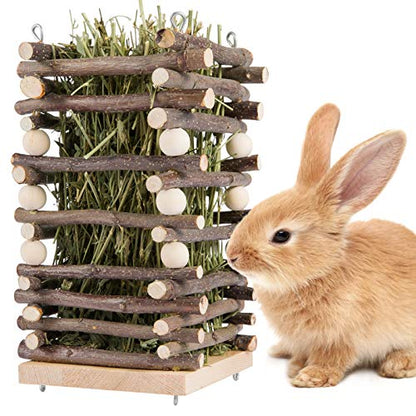 Hanging Apple Wood Rabbit Hay Feeder for Chinchilla Bunny Hamster Gerbil