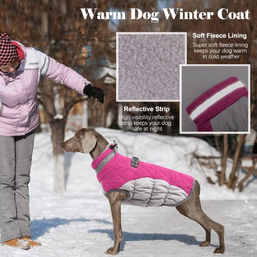 Lelepet Dog Coat Warm Dog Winter Coat Waterproof Dogs Jacket with Harness - color: Rose Red, size: X-Small