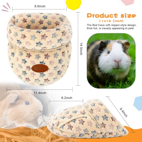 YUEPET Guinea Pig Bed, Warm Fleece Slipper Cuddle Cave, Brown Star - color: Brown Star, size: 1PCS