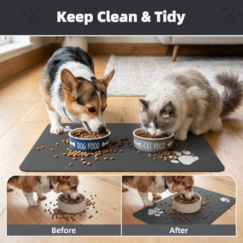 PADOOR Pet Feeding Mat-Absorbent Dog Mat for Food and Water Bowl-No Stains Easy Clean Dog Food Mat-Quick Dry Water Dispenser-Puppy Supplies Accessories