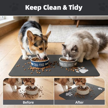 PADOOR Pet Feeding Mat-Absorbent Dog Mat for Food and Water Bowl-No Stains Easy Clean Dog Food Mat-Quick Dry Water Dispenser-Puppy Supplies Accessories