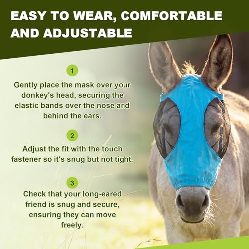 Mini Donkey Fly Mask, Stretchy Breathable Mule Mask with Big Mesh Eye Covers, Without Ears, Soft on Skin, Comfortable Breathable Protection from Insects and Bugs - color: Blue, Without Ear, size: Mini