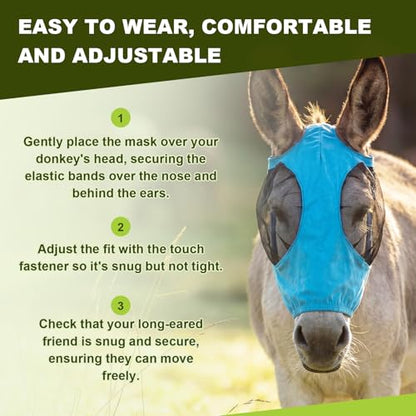 Mini Donkey Fly Mask, Stretchy Breathable Mule Mask with Big Mesh Eye Covers, Without Ears, Soft on Skin, Comfortable Breathable Protection from Insects and Bugs - color: Blue, Without Ear, size: Mini