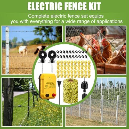 Electric Fence Kit, 25 Mile 110 VAC 1 J Fence Charger, 656 ft Polywire - size: 656FT, style: 1J