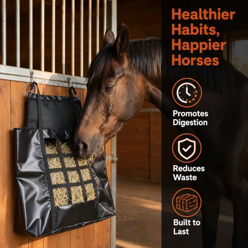 Slow Feed Hay Nets for Horses with Hanging Ring for Stalls Trailers