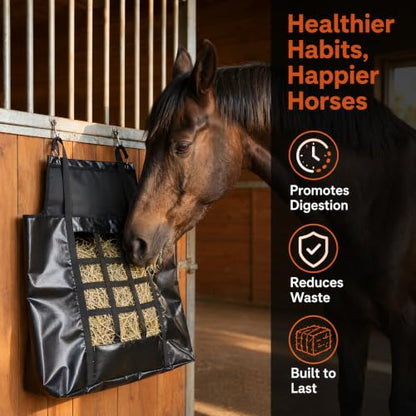 Slow Feed Hay Nets for Horses with Hanging Ring for Stalls Trailers